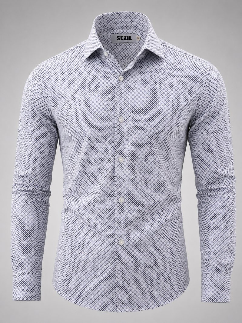 Camisa social microestampa azul