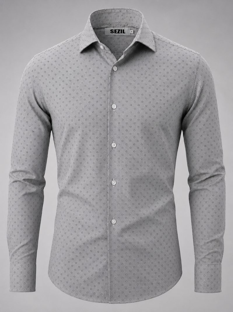 Camisa social microestampa cinza