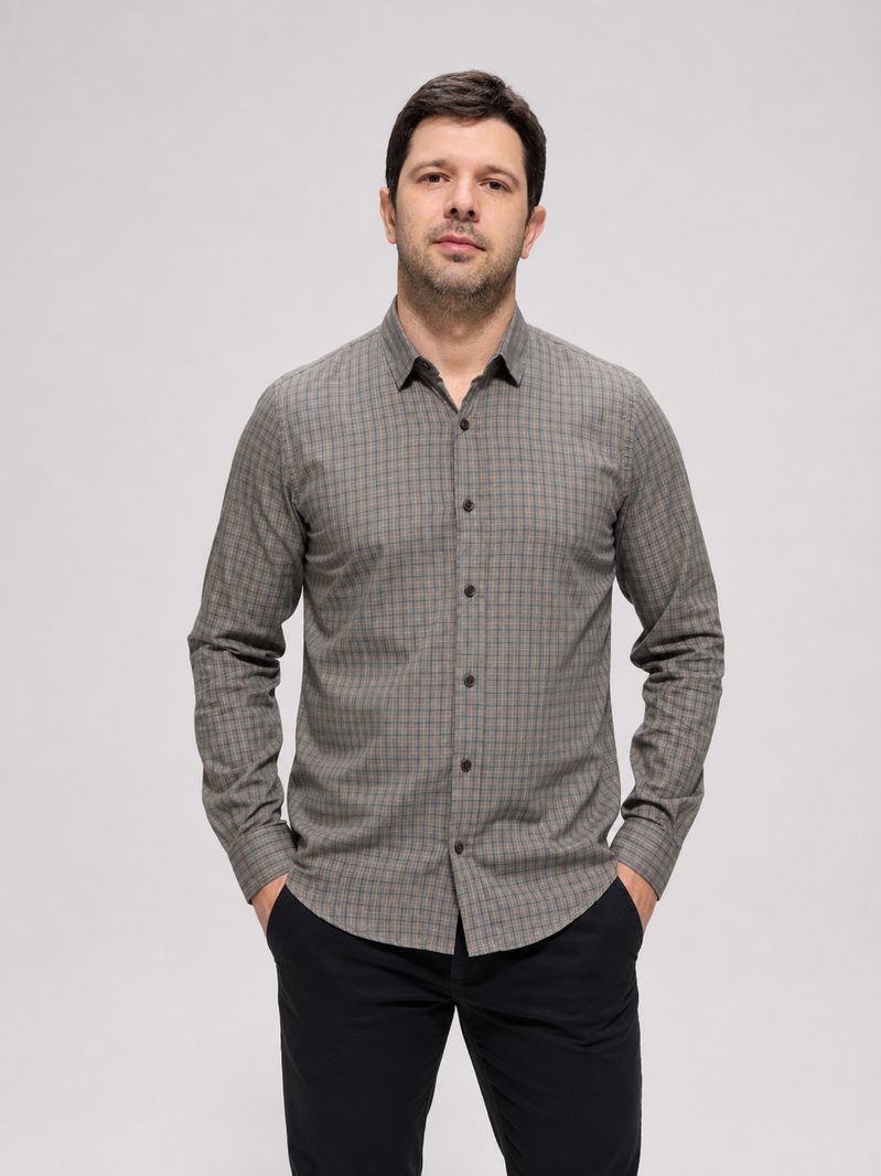Camisa social xadrez miúdo oliva